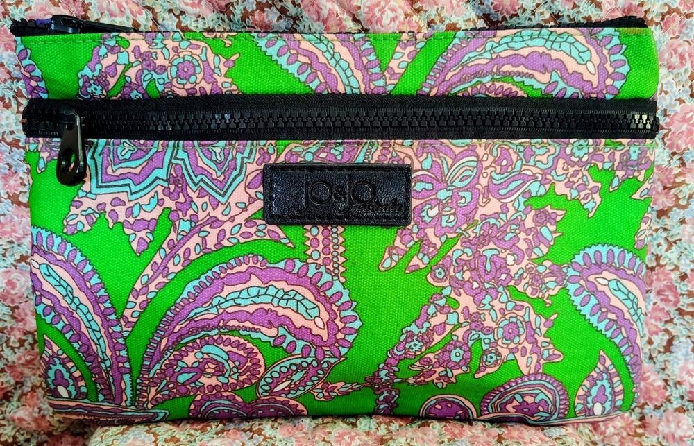 Jo & Jo Australia cosmetic clutch Makeup Bag, vibrant green paisley pattern